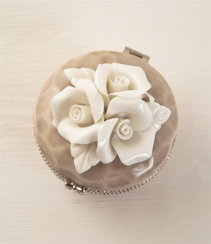 Design Shop Porcelain Rose Hinged Trinket Box / Beige