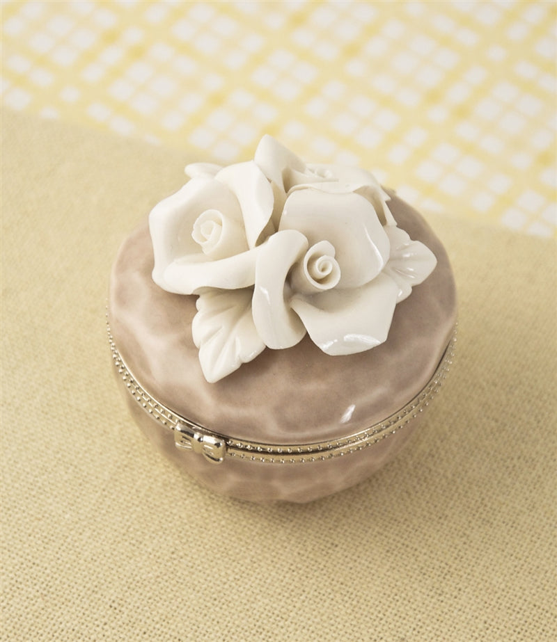 Design Shop Porcelain Rose Hinged Trinket Box / Beige