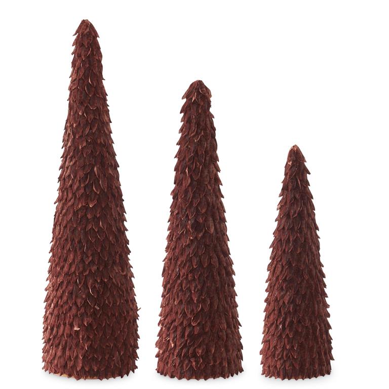 Design Shop Set of 3 Burgundy Petal Leaf Cone Trees