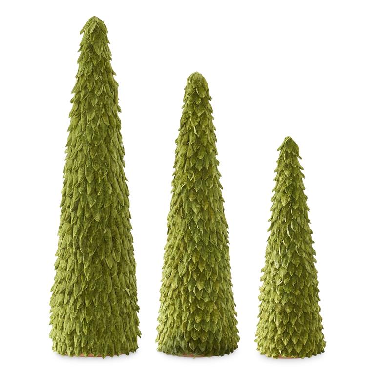 Shell Design Shop Set of 3 Dark Green Petal Leaf Cone Trees
