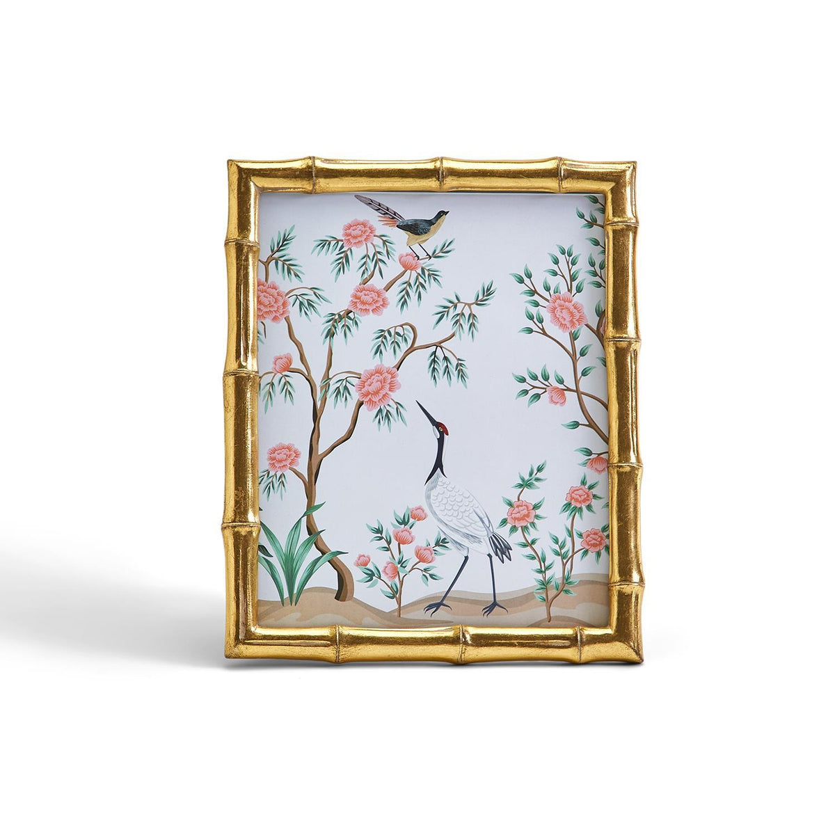 Design Shop Gold Faux Bamboo 8" x 10" Photo Frame with Flora and Fauna Art - Resin/Glass
