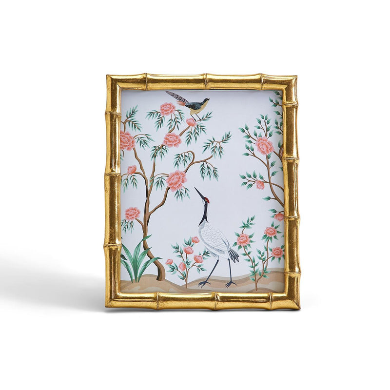 Design Shop Gold Faux Bamboo 8" x 10" Photo Frame with Flora and Fauna Art - Resin/Glass