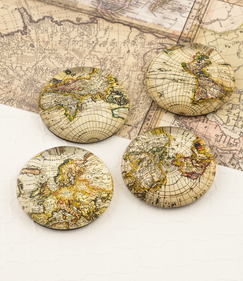 Design Shop Gold Sparkling Metallic World Map Magnet /Set of 4