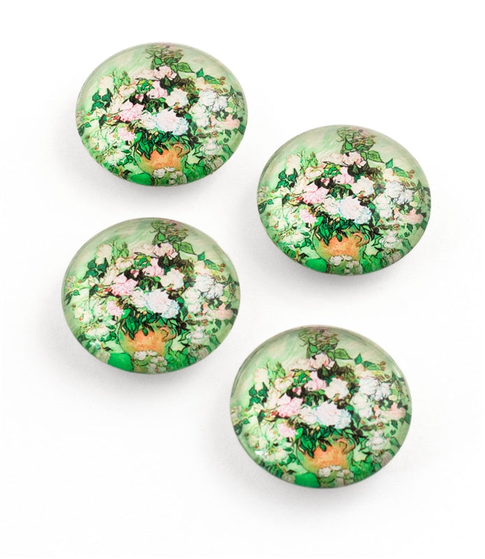 Van Gogh Vase with Pink Rose Crystal Glass Magnet Set of 4