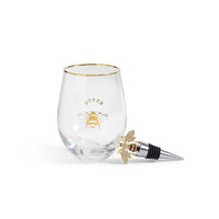 Design Shop Queen Bee Stemless Wine Glass w/Jeweled Bee Wine Stopper - Glass/Zinc Alloy/Enamel