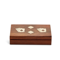 Design Shop The Turf Club Cards and Dice Set in Hand-Crafted Wooden Box - Acacia Wood/Brass/Paper