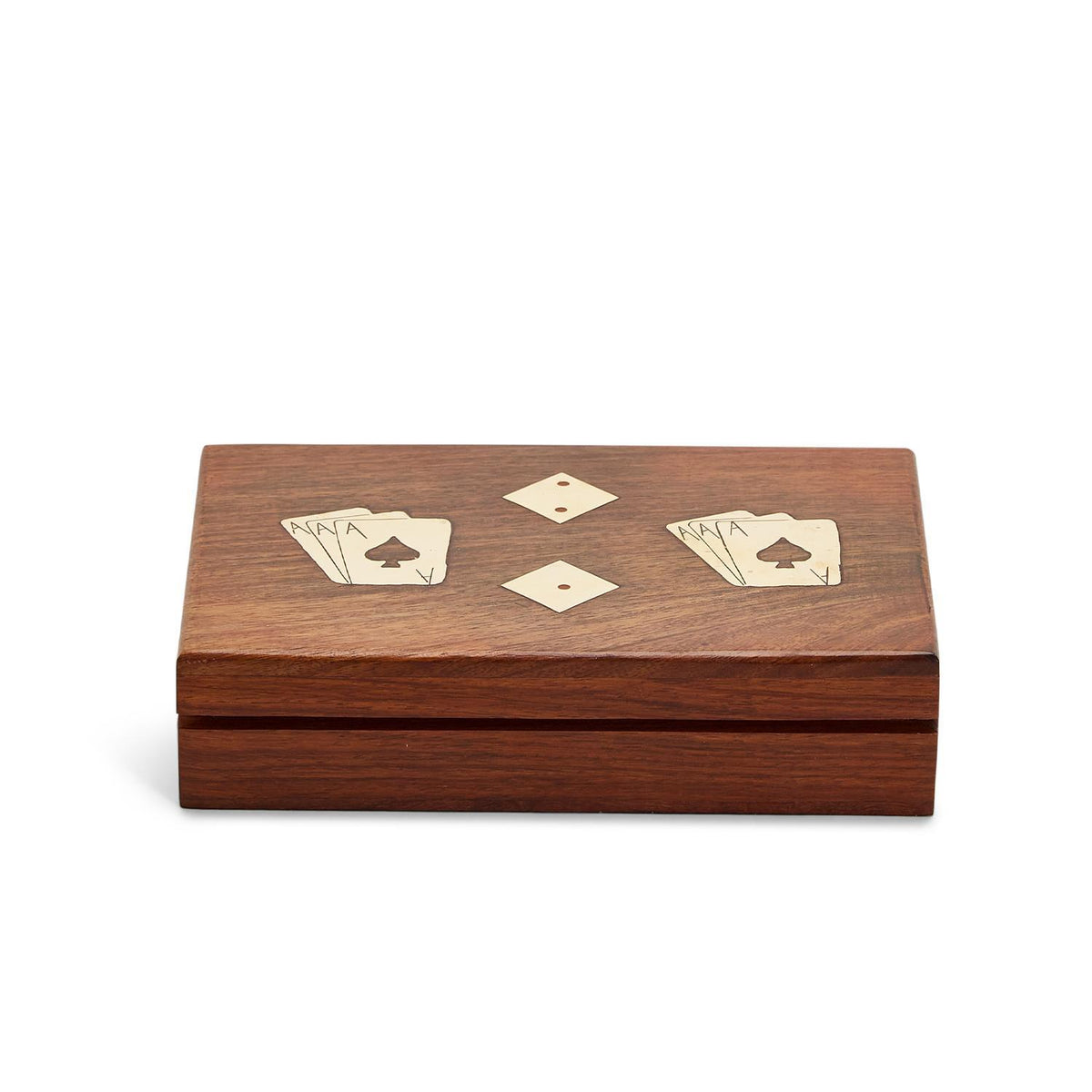 Design Shop The Turf Club Cards and Dice Set in Hand-Crafted Wooden Box - Acacia Wood/Brass/Paper