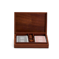 Design Shop The Turf Club Cards and Dice Set in Hand-Crafted Wooden Box - Acacia Wood/Brass/Paper