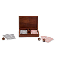Design Shop The Turf Club Cards and Dice Set in Hand-Crafted Wooden Box - Acacia Wood/Brass/Paper
