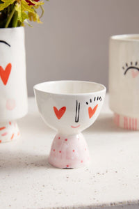 Design Shop White Heart Eyes Collection Footed Bowl, 3.5" X 3.75".