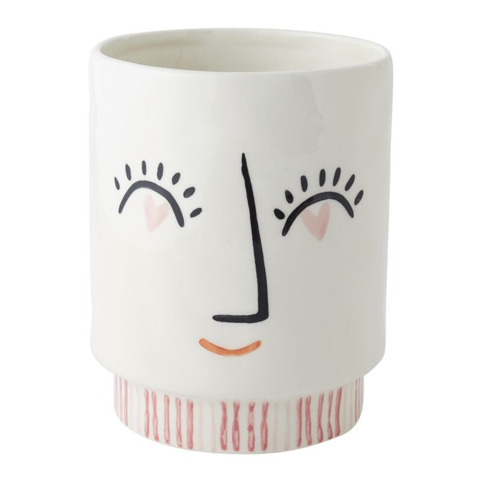 Design Shop White Heart Eyes Collection Footed Pot, 4.5" X 5.5".