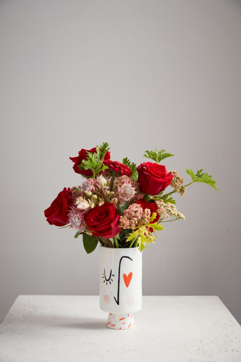 Design Shop White Heart Eyes Collection Footed Vase, 3.25" X 6.5".