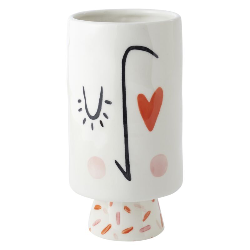 Design Shop White Heart Eyes Collection Footed Vase, 3.25" X 6.5".