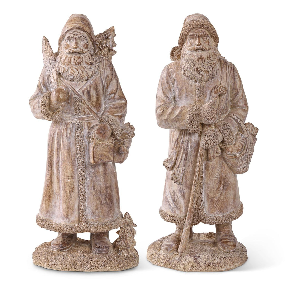 Shell Design Shop Assorted 11.75 Inch Resin Natural Wood Santas. Set of 2.