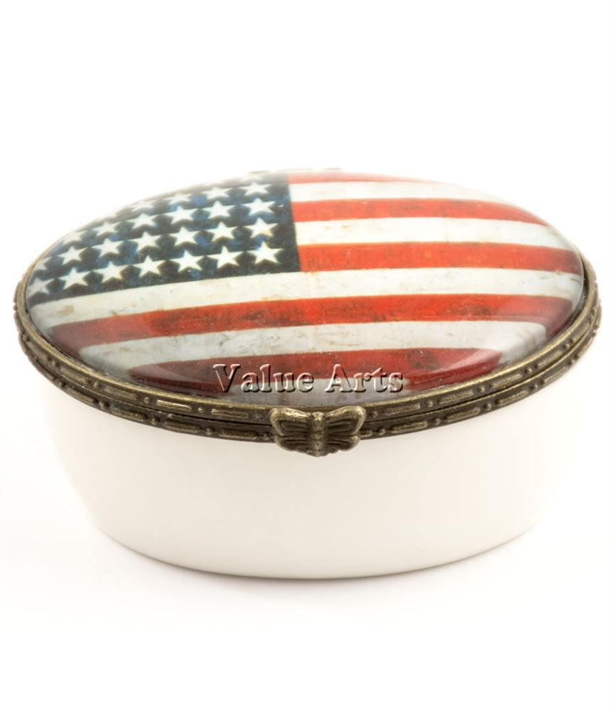 Design Shop Vintage American Flag Oval Keepsake Box