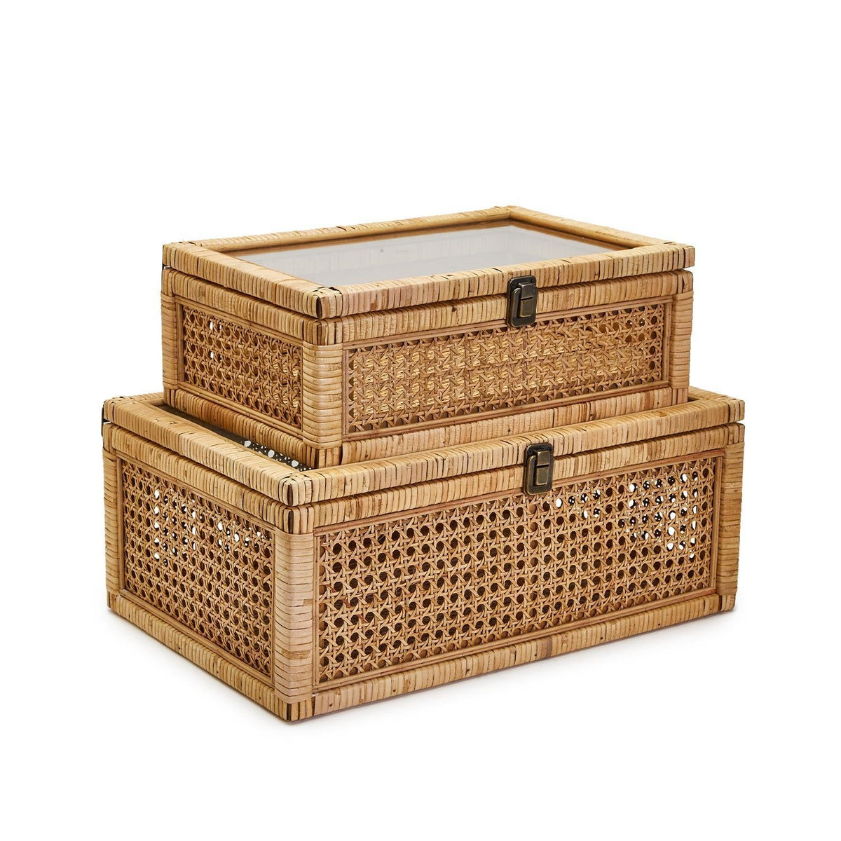 Design Shop Set of 2 Rattan Decorative Storage Boxes Incl 2 Sizes