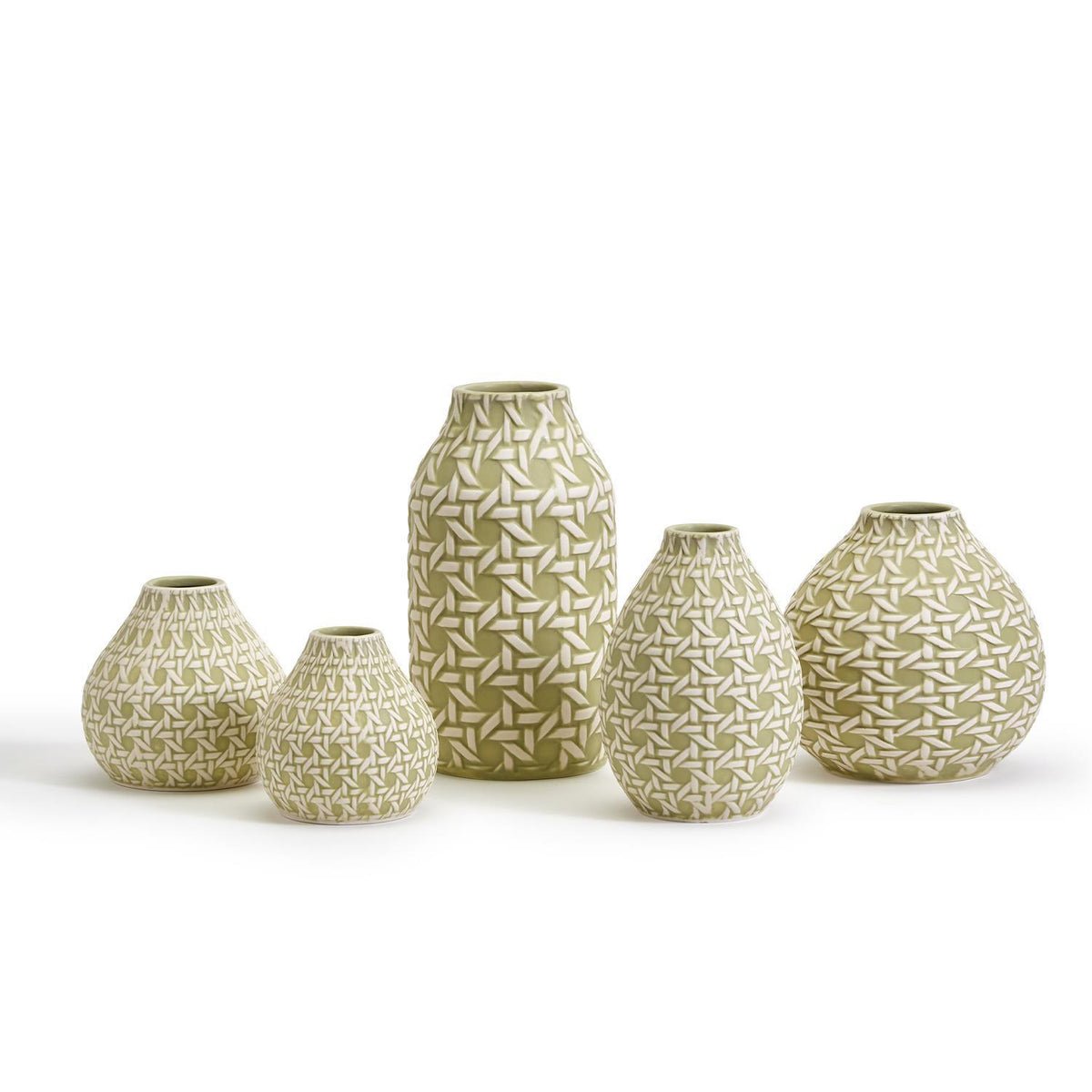 Design Shop Countryside Green Embossed Cane Webbing Pattern Vase Includes - Ceramic, Set of 5.