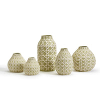 Design Shop Countryside Green Embossed Cane Webbing Pattern Vase Includes - Ceramic, Set of 5.