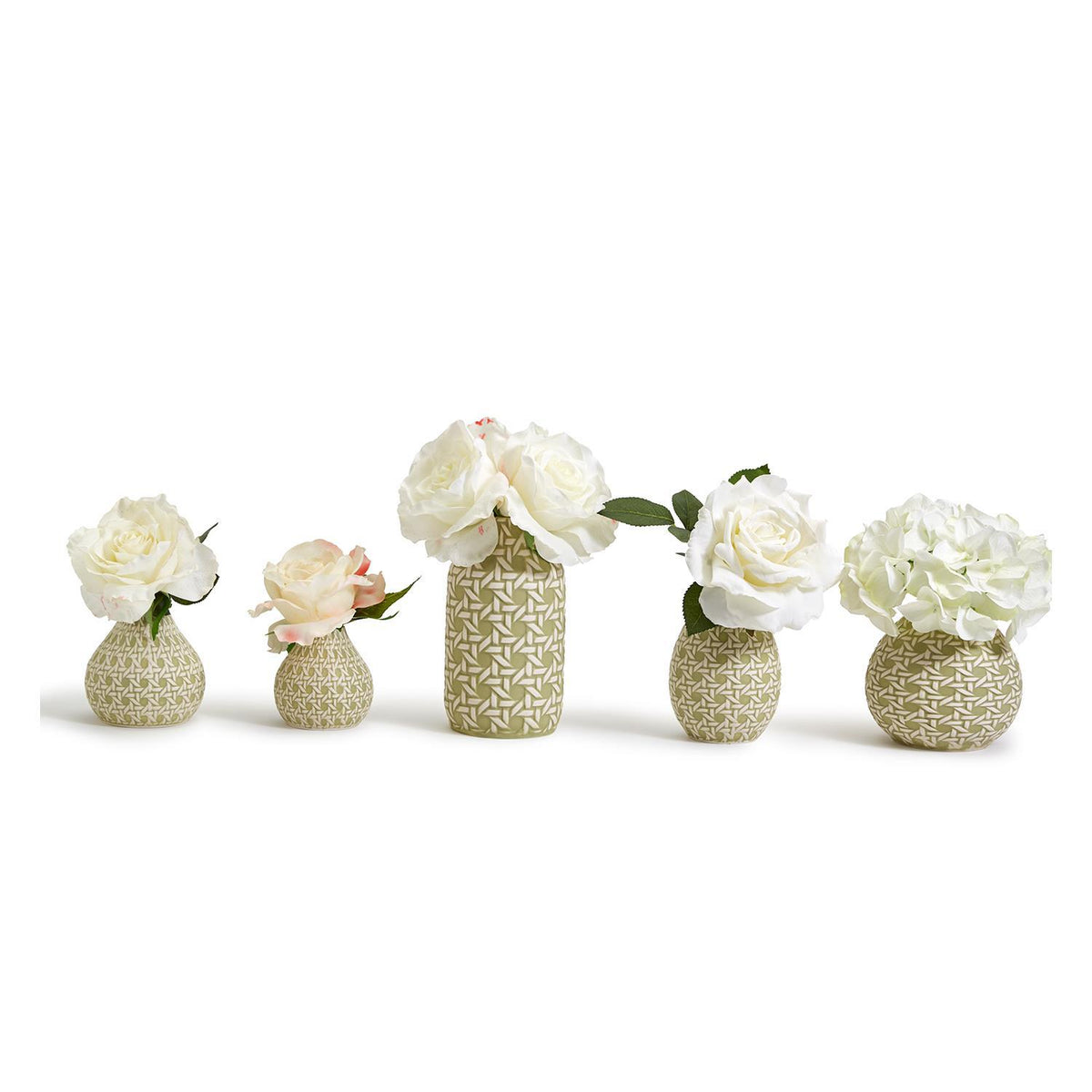 Design Shop Countryside Green Embossed Cane Webbing Pattern Vase Includes - Ceramic, Set of 5.