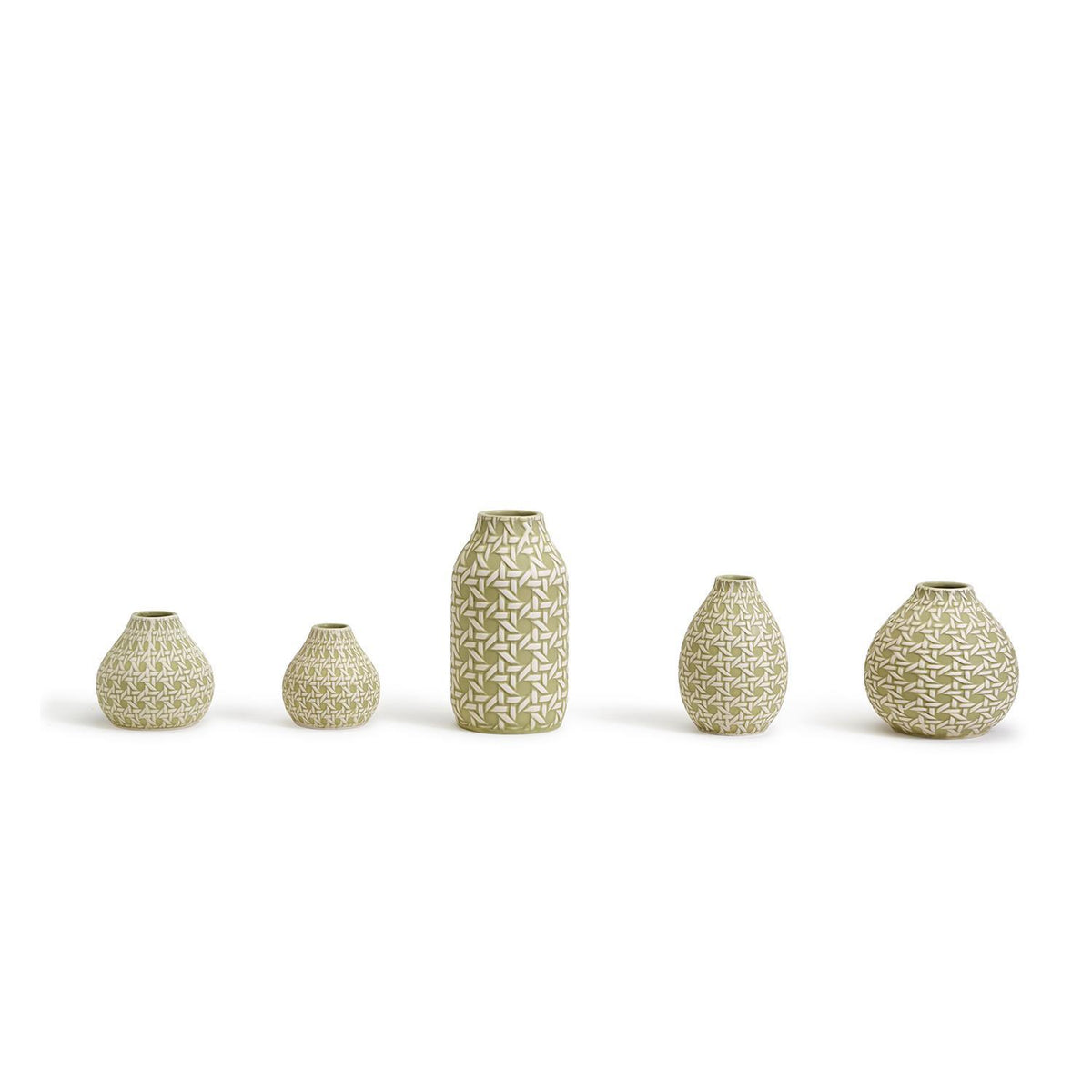 Design Shop Countryside Green Embossed Cane Webbing Pattern Vase Includes - Ceramic, Set of 5.