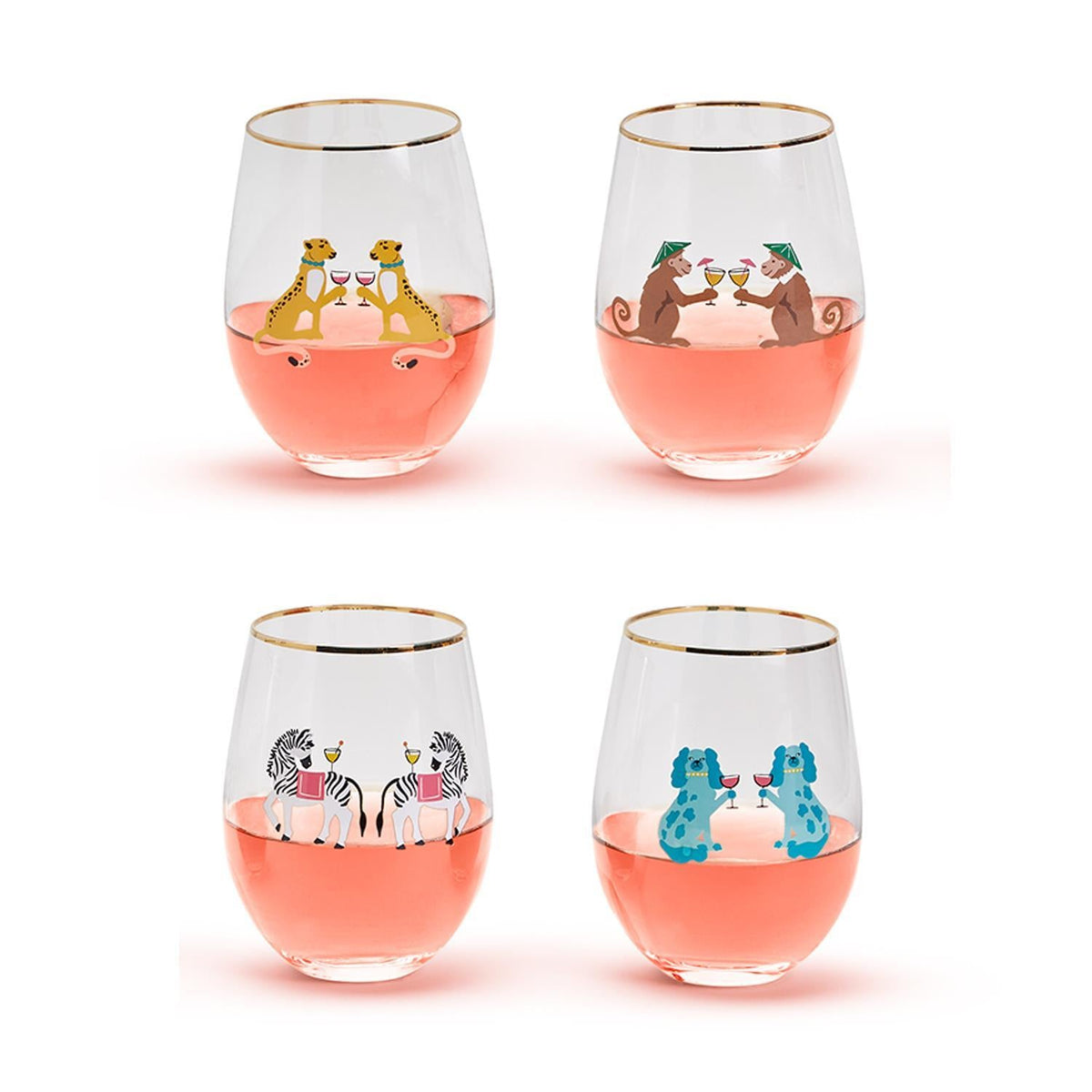 Design Shop Animal Party Set of 4 Stemless Wine Glasses