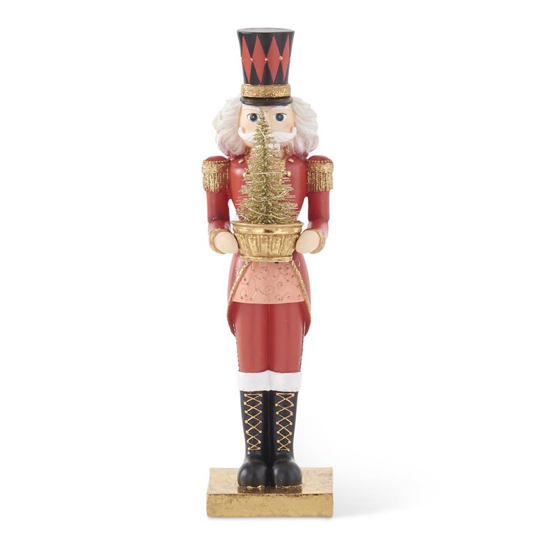 Design Shop 14.75 Inch Glittered Resin Red Gold And Pink Nutcracker W/Led Tree