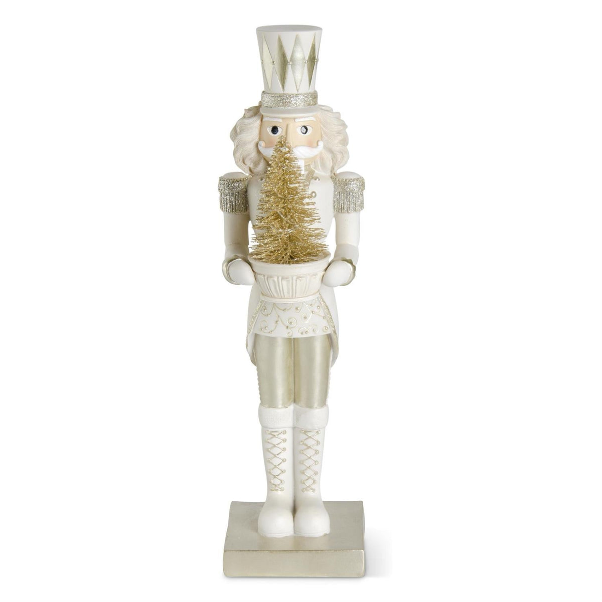 Shell Design Shop 14.75 Inch Glittered Resin Cream Gold & Silver Nutcracker w/ Led Tree