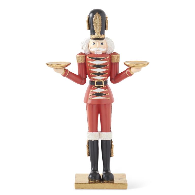 Shell Design Shop 23.75 Inch Glittered Resin Red Gold & Black Nutcracker Candleholder
