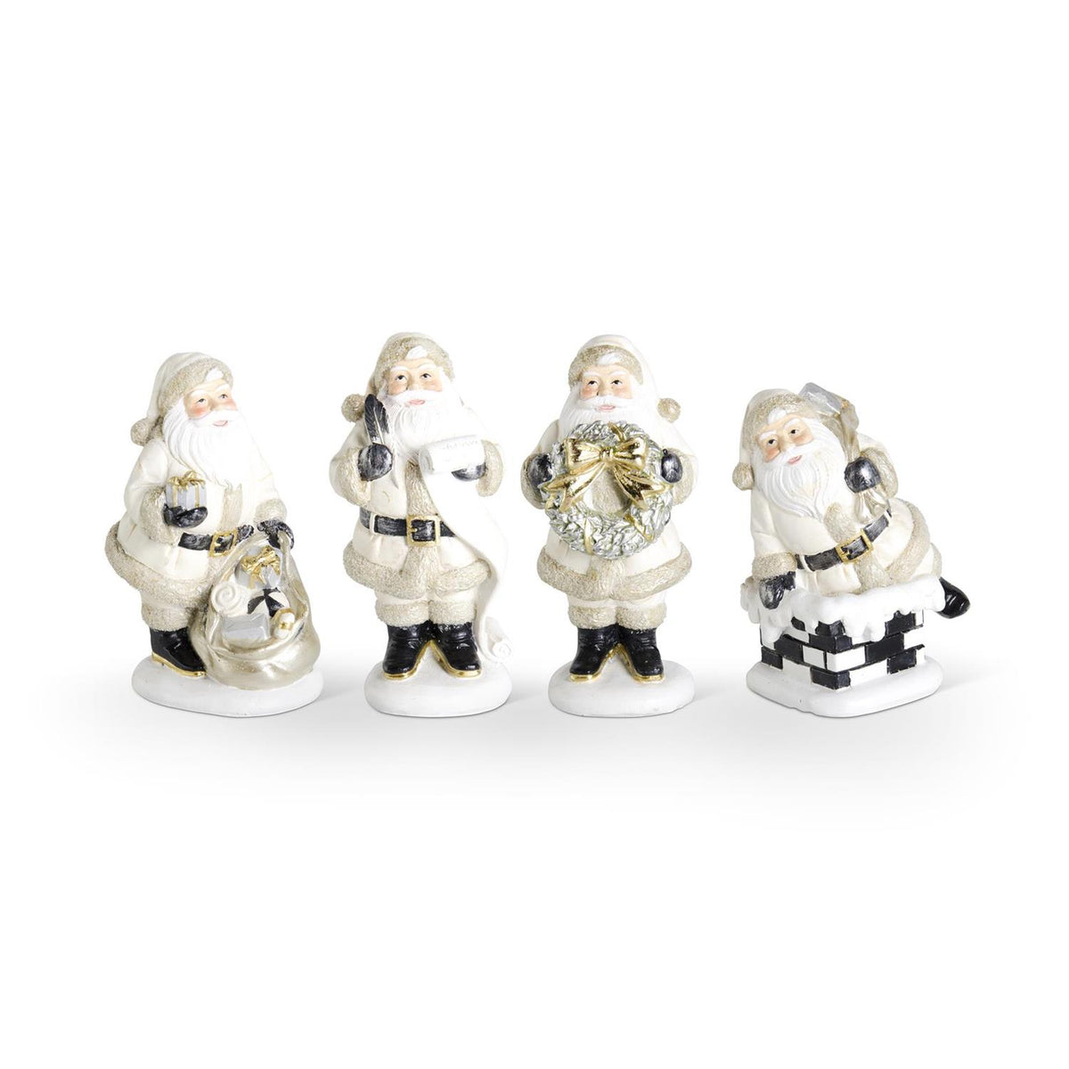 Set of 4 Resin Cream and Black Santas