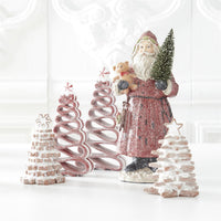 12.75" Vintage Resin Glittered Santa Holding Bear and Tree