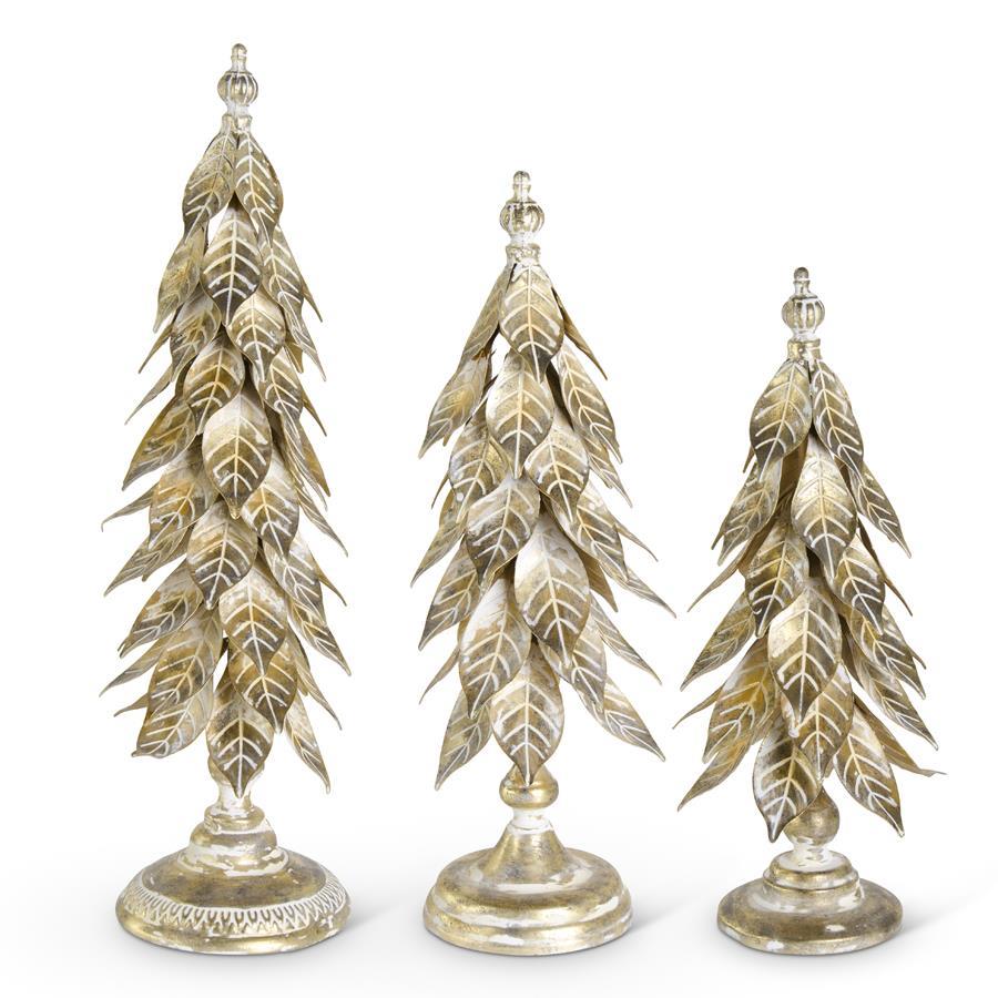 Design Shop Set of 3 Gold Metal Holly Leaf Trees