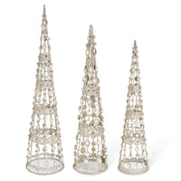 Design Shop Set of 3 Champagne Filigree Wire Cone Trees w/Pearls