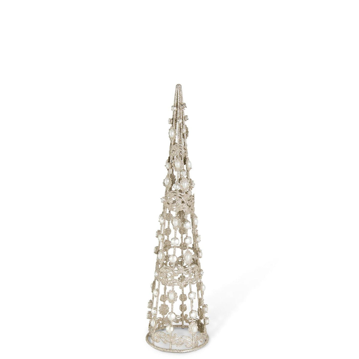Design Shop Set of 3 Champagne Filigree Wire Cone Trees w/Pearls