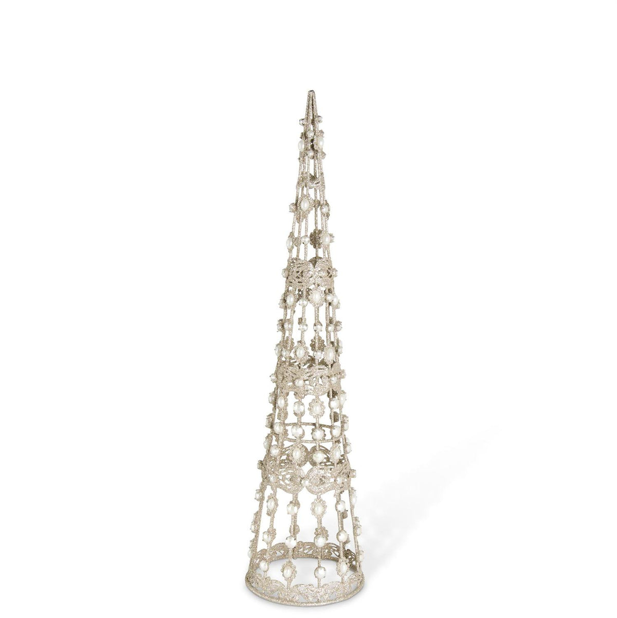 Design Shop Set of 3 Champagne Filigree Wire Cone Trees w/Pearls