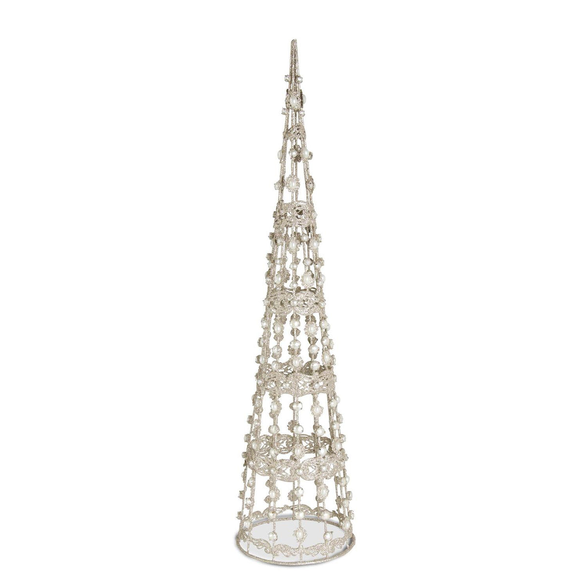 Design Shop Set of 3 Champagne Filigree Wire Cone Trees w/Pearls