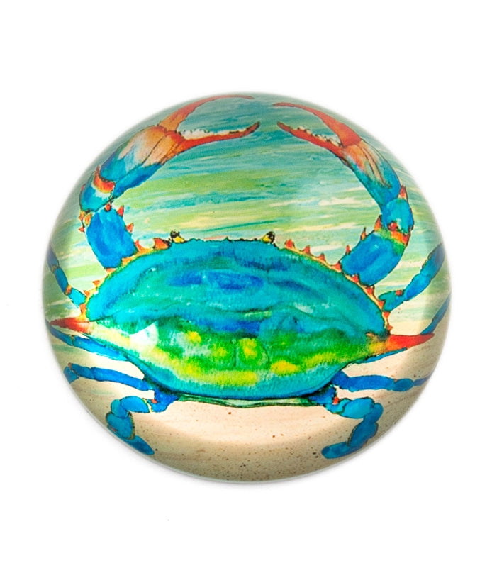 Design Shop Blue Crab Crystal Glass Dome Paperweight