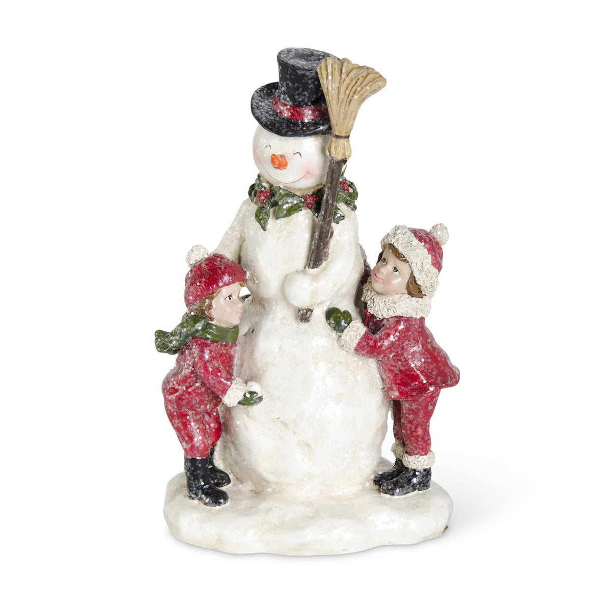 Shell Design Shop 8.5 Inch Vintage Glittered Resin Snowman w/ Children