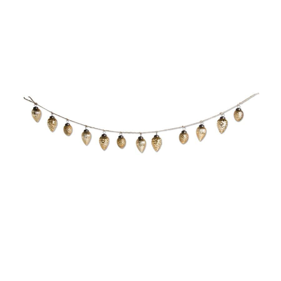 Design Shop 48 Inch Gold Mercury Glass Acorn Ornament and Twine Garland