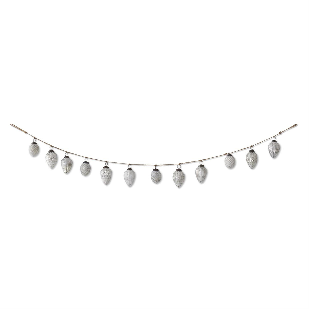 Design Shop 48 Inch Whitewashed Mercury Glass Acorn Ornament and Twine Garland