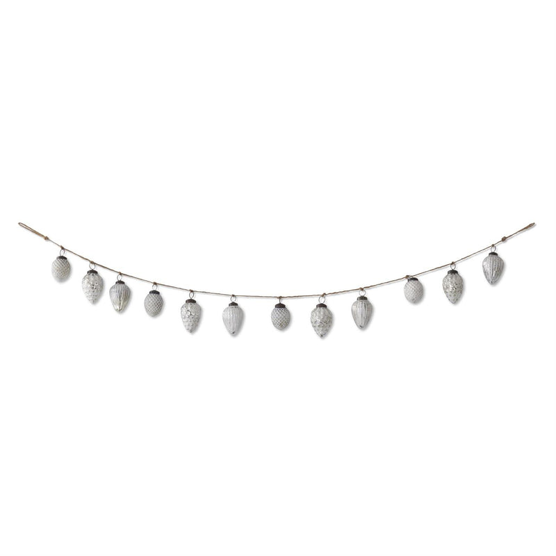 Design Shop 48 Inch Whitewashed Mercury Glass Acorn Ornament and Twine Garland