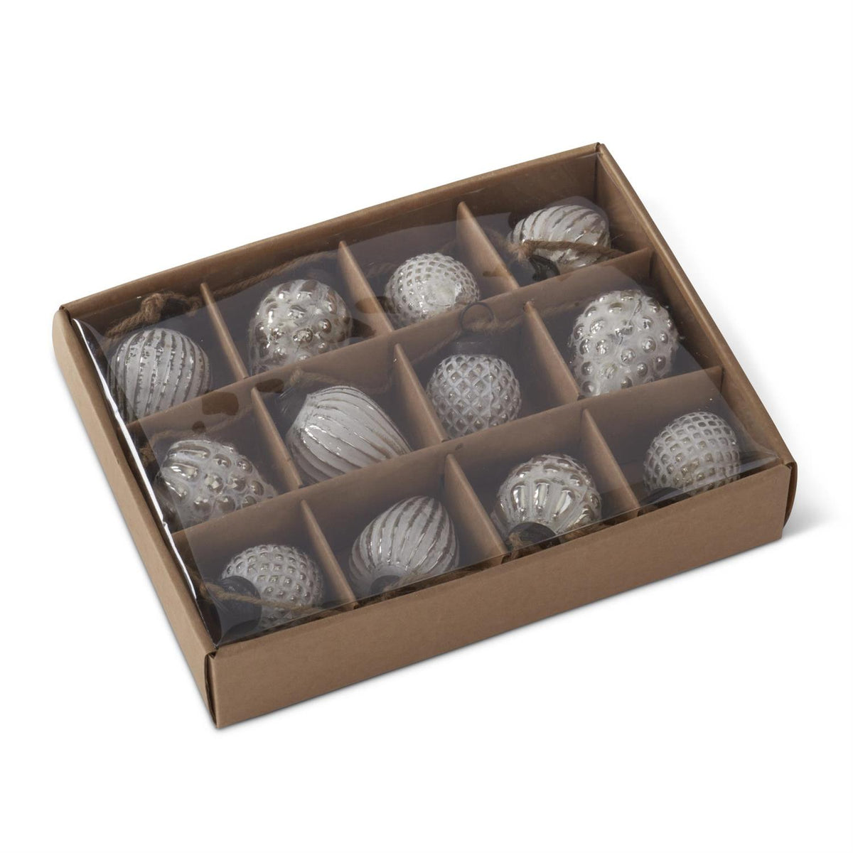 Design Shop 48 Inch Whitewashed Mercury Glass Acorn Ornament and Twine Garland