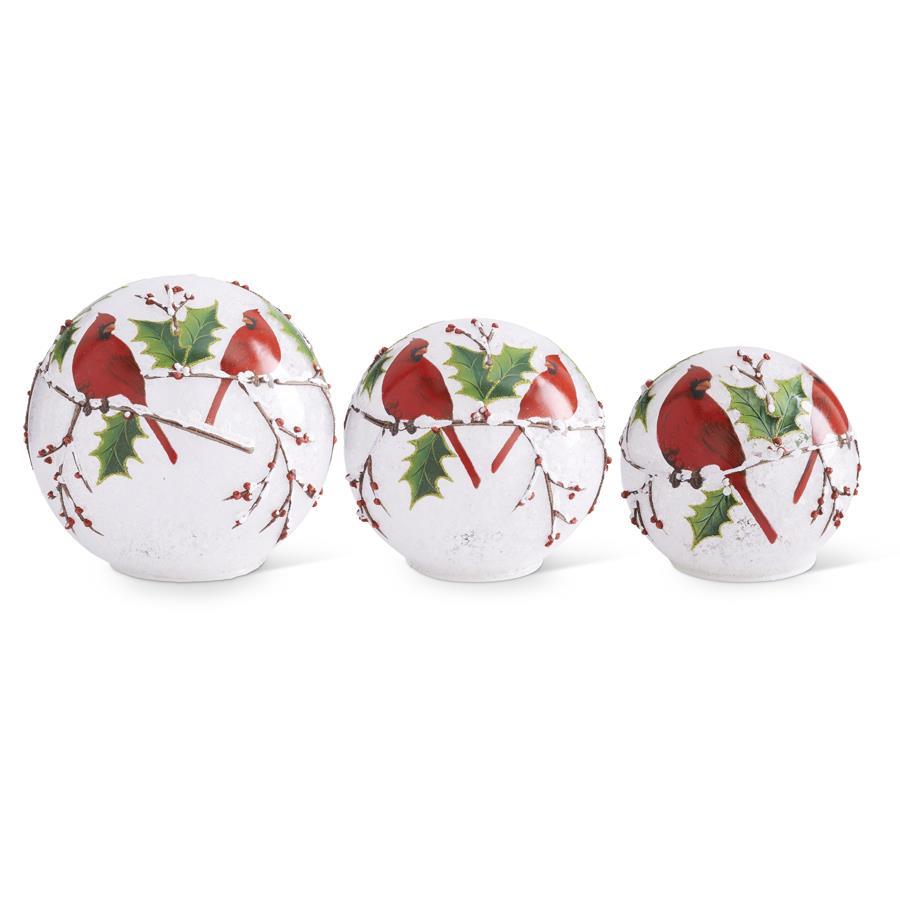 Design Shop Set Of 3 Led Cardinals And Holly Tabletop Globes W/Timers