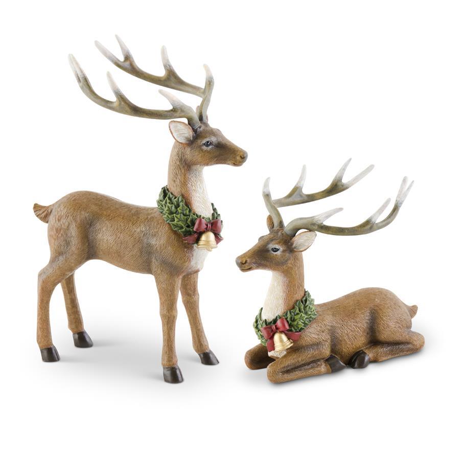 Design Shop Resin Reindeers w/Wreaths, Set of 2