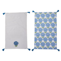Design Shop Hydrangea Dish Towels with Decorative Tassels - Cotton, Set of 2.