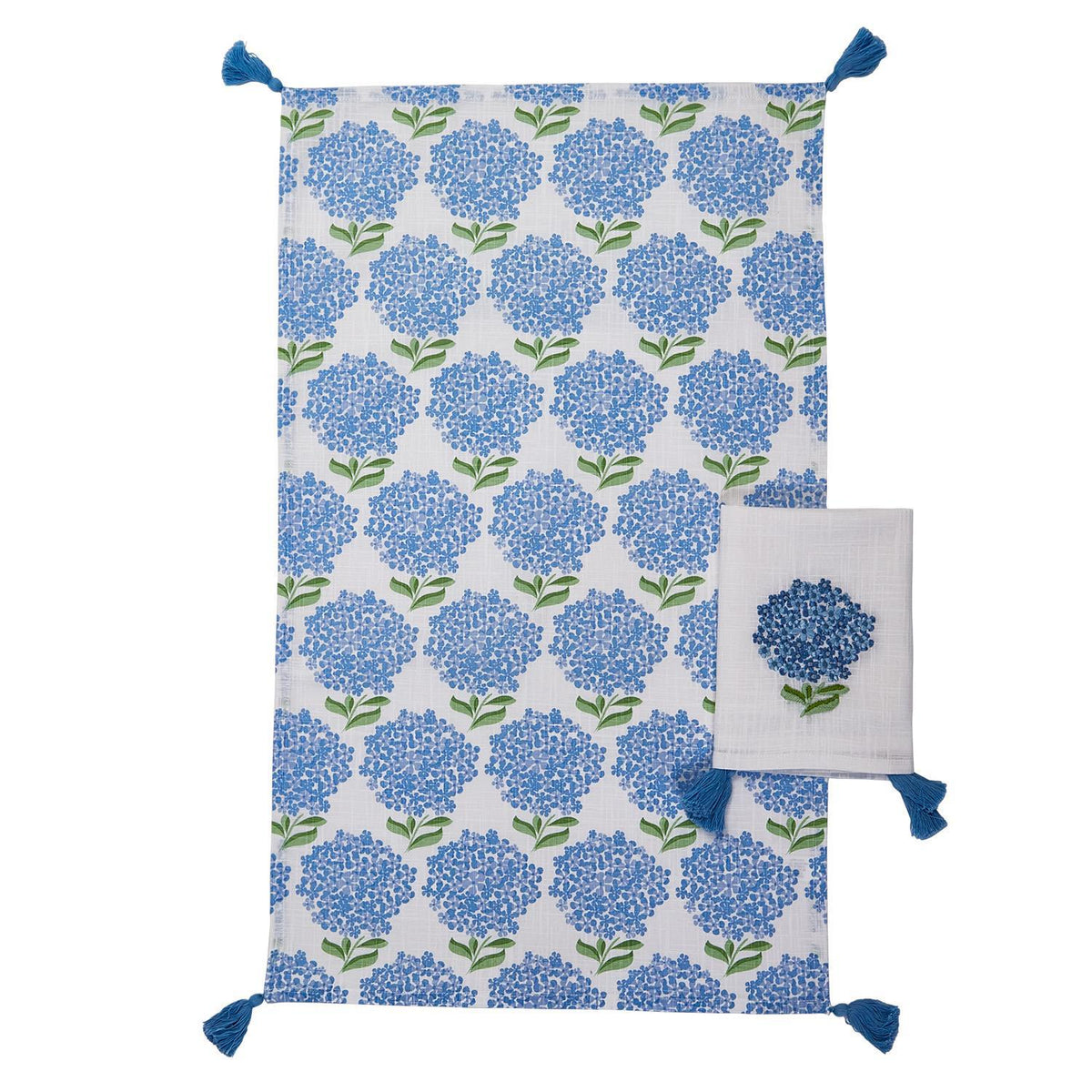 Design Shop Hydrangea Dish Towels with Decorative Tassels - Cotton, Set of 2.