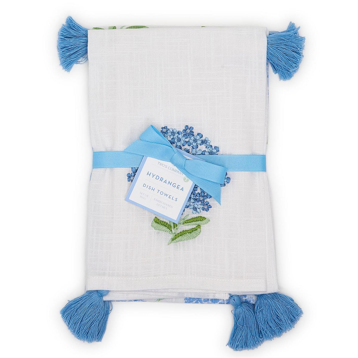Design Shop Hydrangea Dish Towels with Decorative Tassels - Cotton, Set of 2.