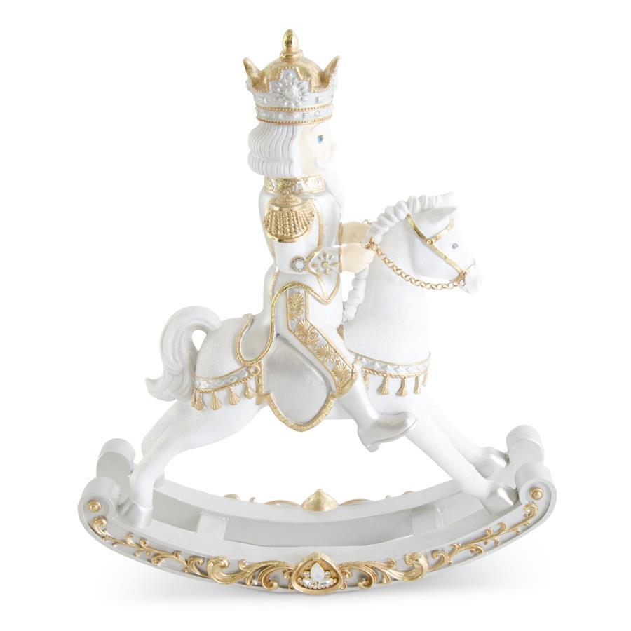 Shell Design Shop 20 Inch White Gold And Silver Resin Glittered Nutcracker On Rocking