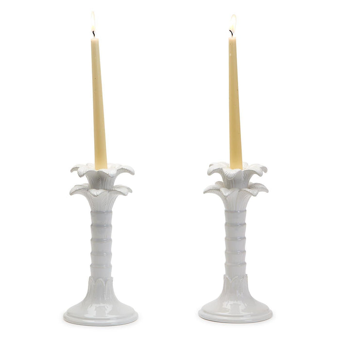 Palm Leaf Set of 2 Taper Candlestick Holders
