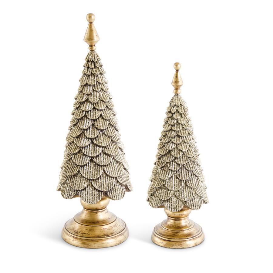 Design Shop Set Of 2 Scalloped Gold Glittered Resin Trees On Pedestal
