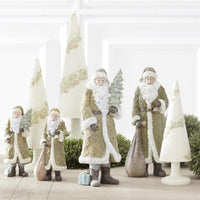 Set of 2 Glittered Resin Santas in Olive Green Coat